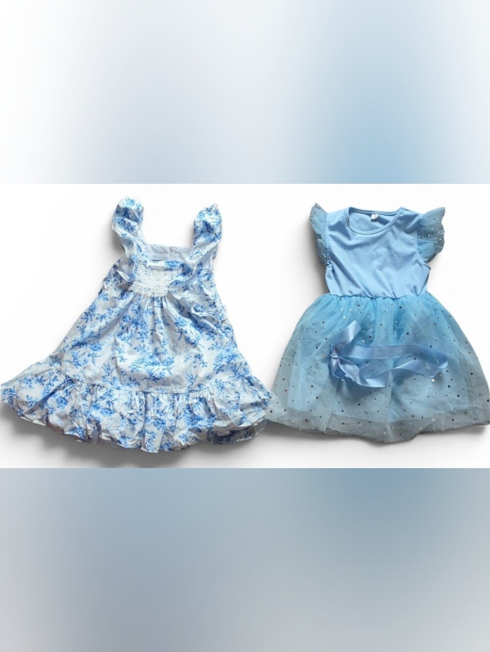 2 little girl light blue casual party floral dresses size Small - Picture 1 of 2